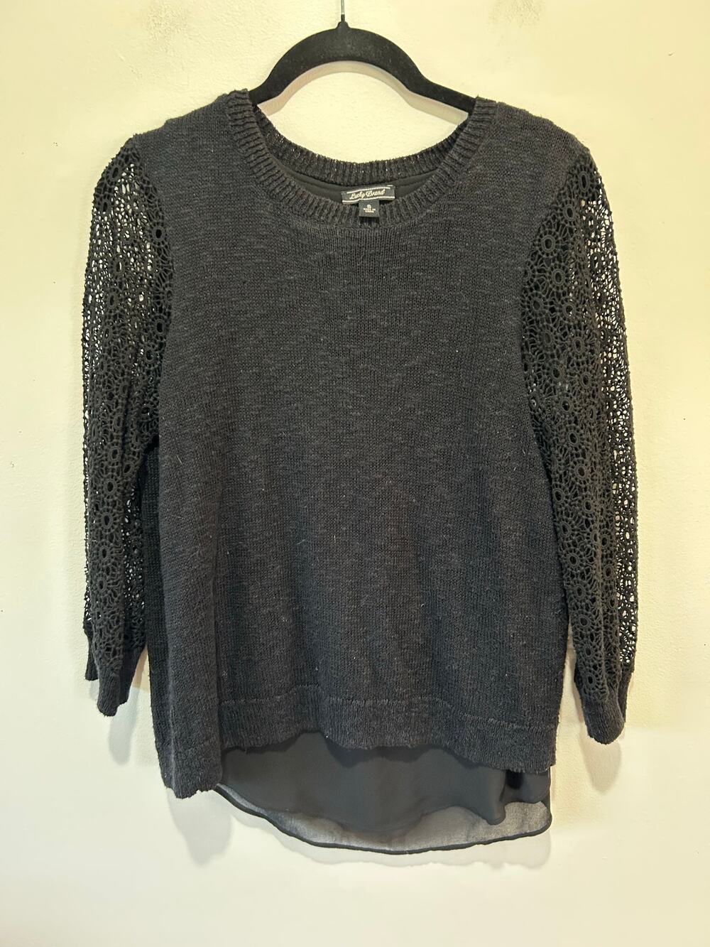Lucky Brand y2k black top sweater layers womens S lace knit sheer whimsigoth